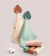 Anneau de dentition feuille terracotta et lange ocre